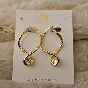 Gold Twisted Teardrop Earrings with Crystal Accent